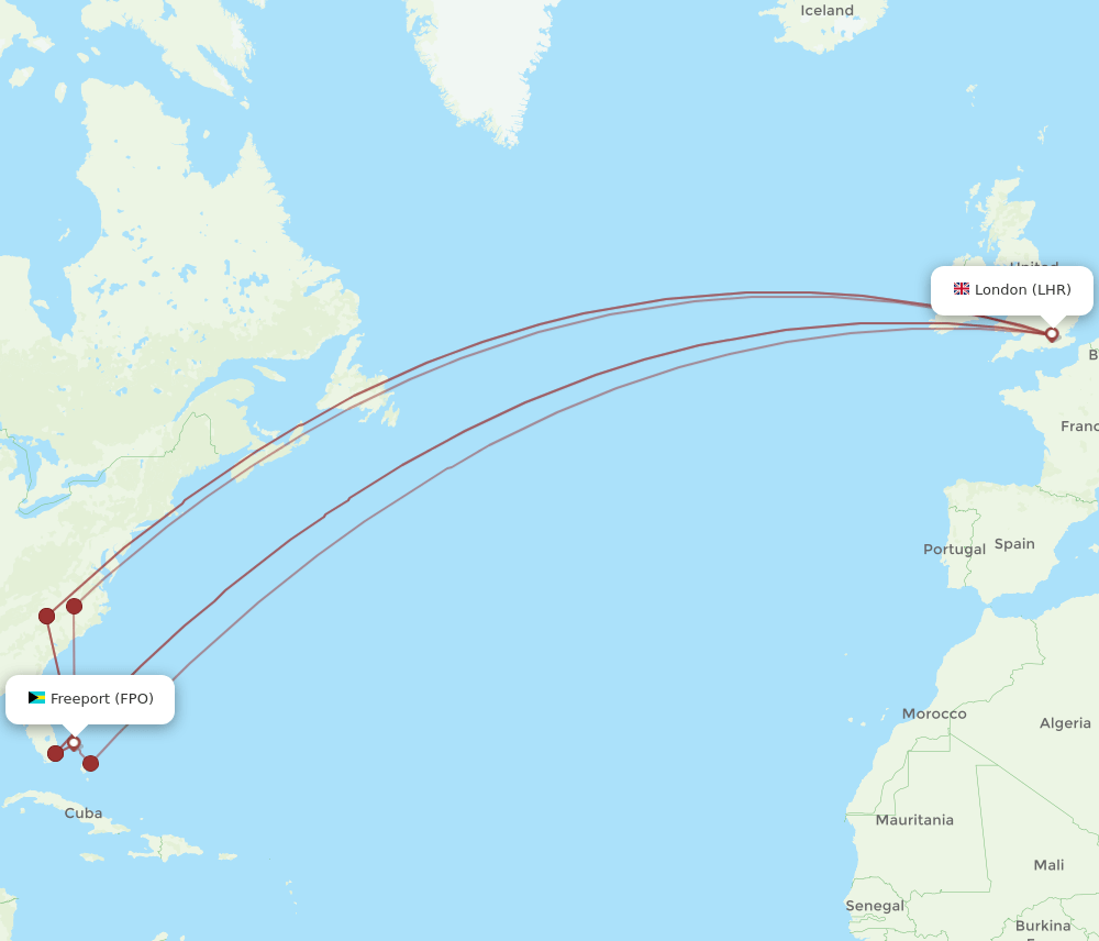 FPO to LHR flights and routes map
