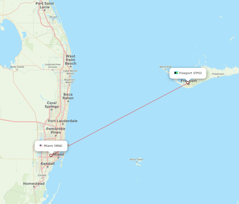 Freeport - Miami route map and flight paths