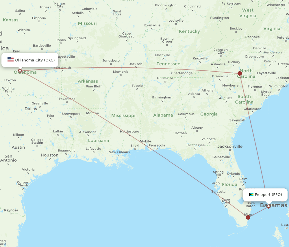 FPO-OKC flight routes