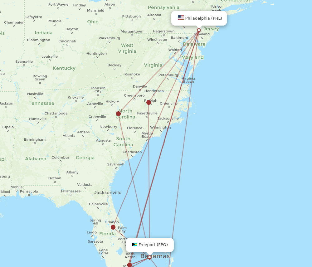 FPO-PHL flight routes