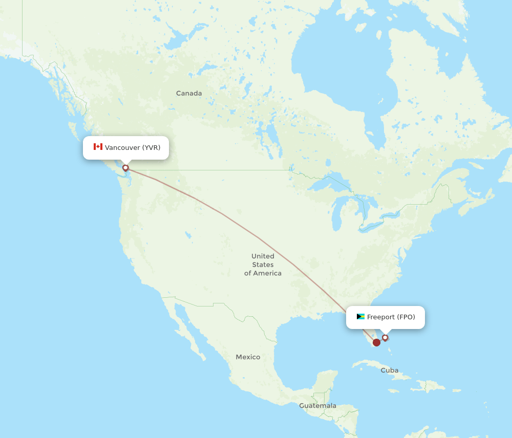 Vancouver - Freeport route map and flight paths