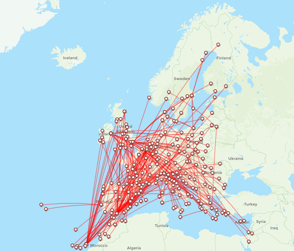 Ryanair destination map