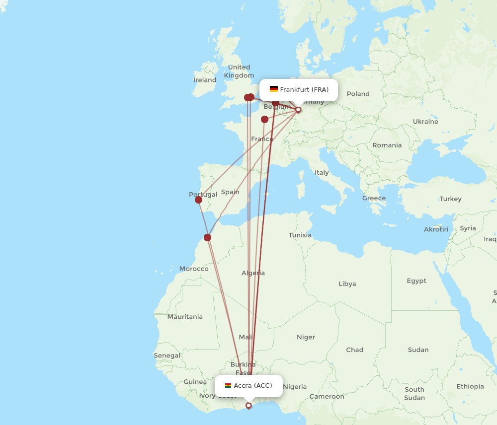FRA-ACC flight routes