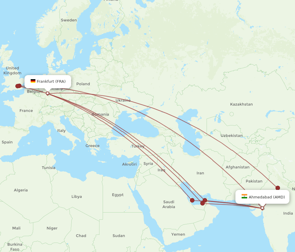 FRA-AMD flight routes