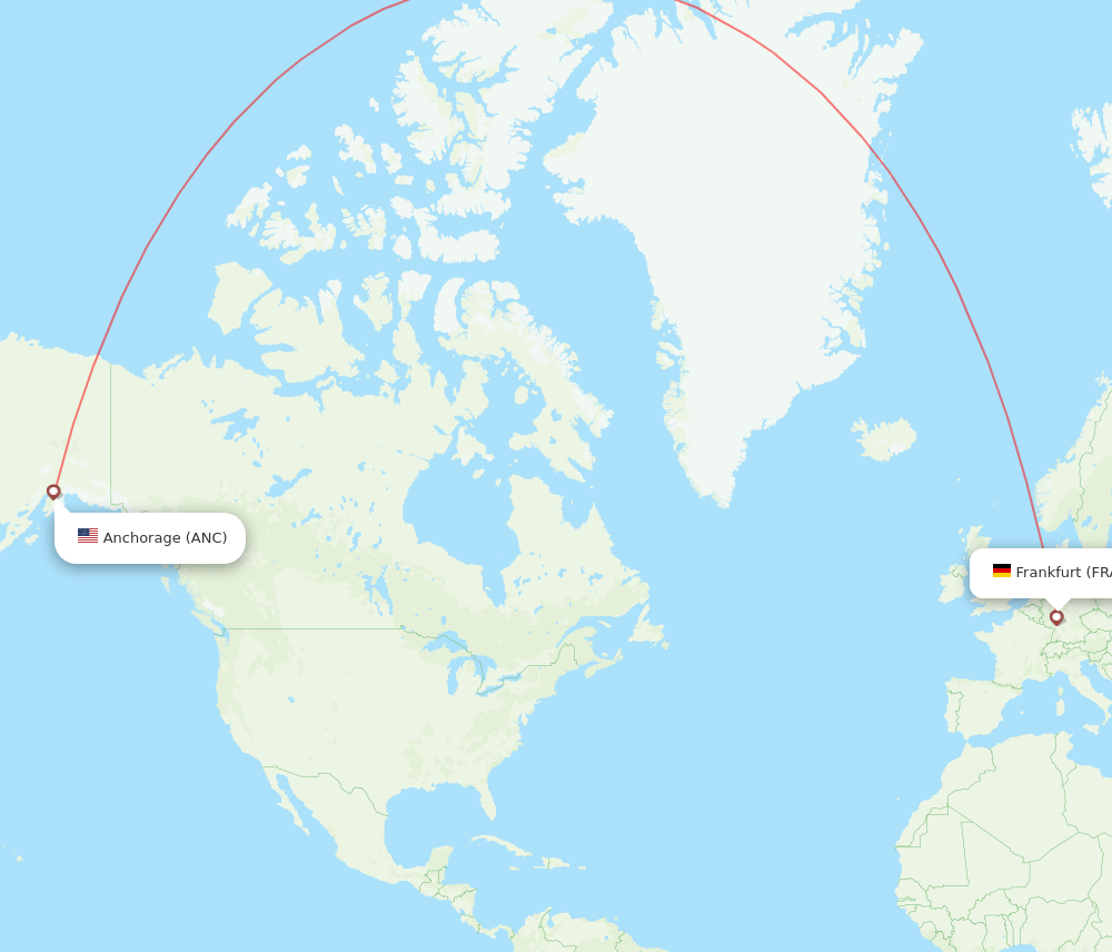 Frankfurt - Anchorage route map and flight paths