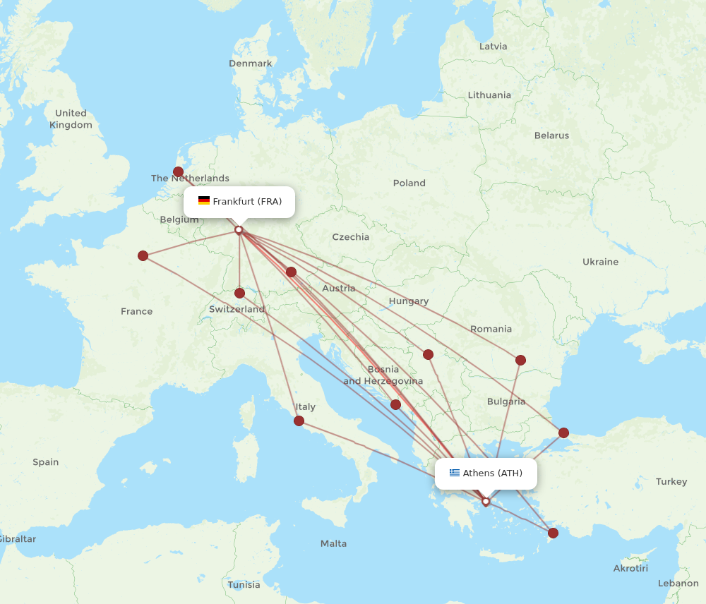 FRA to ATH flights and routes map