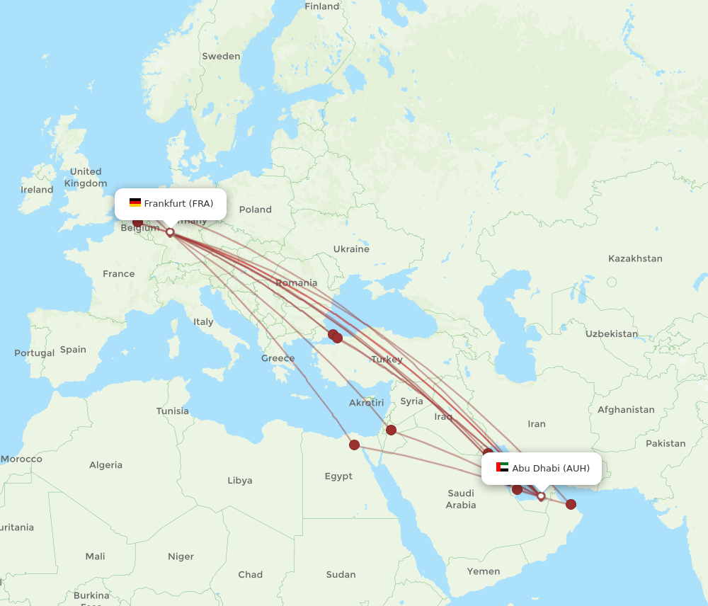 FRA to AUH flights and routes map