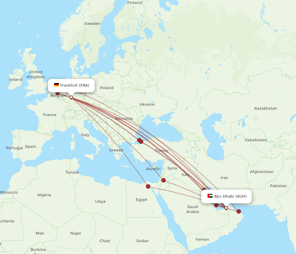 FRA to AUH flights and routes map