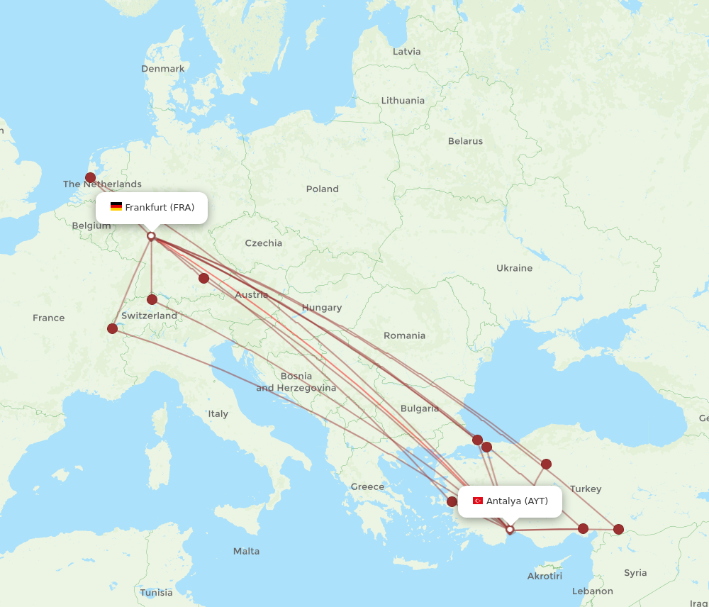 FRA to AYT flights and routes map