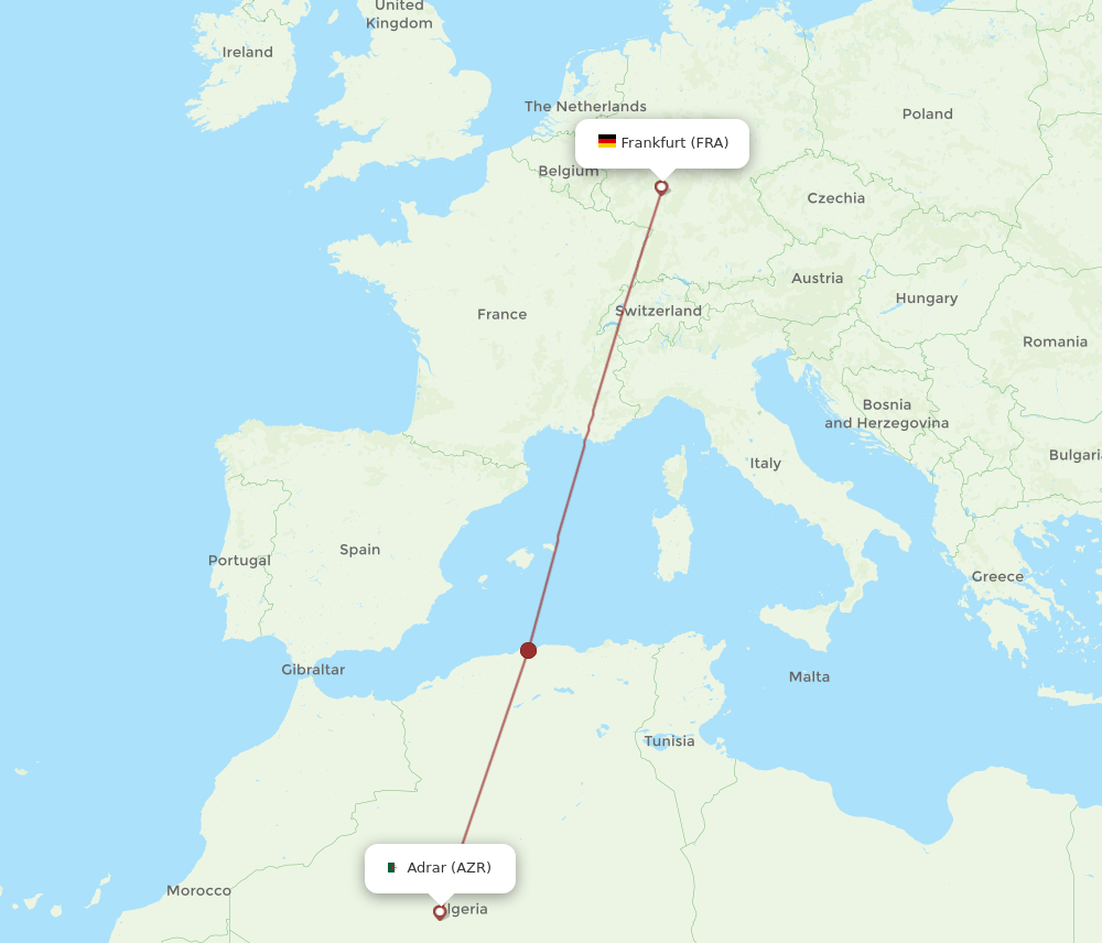 FRA to AZR flights and routes map