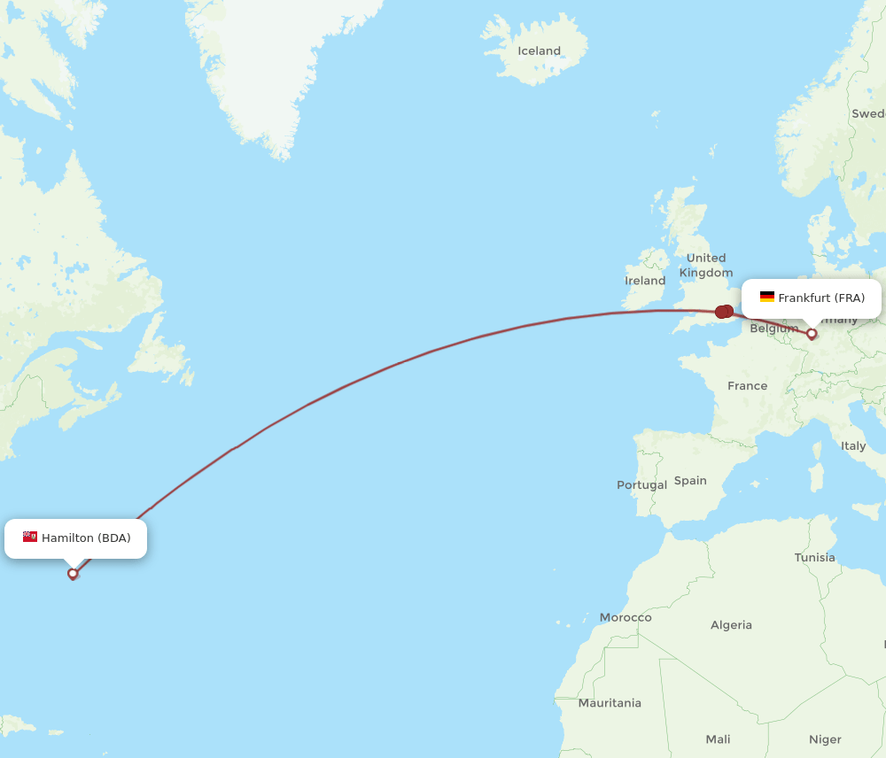 FRA-BDA flight routes