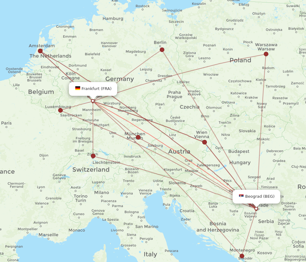 FRA to BEG flights and routes map