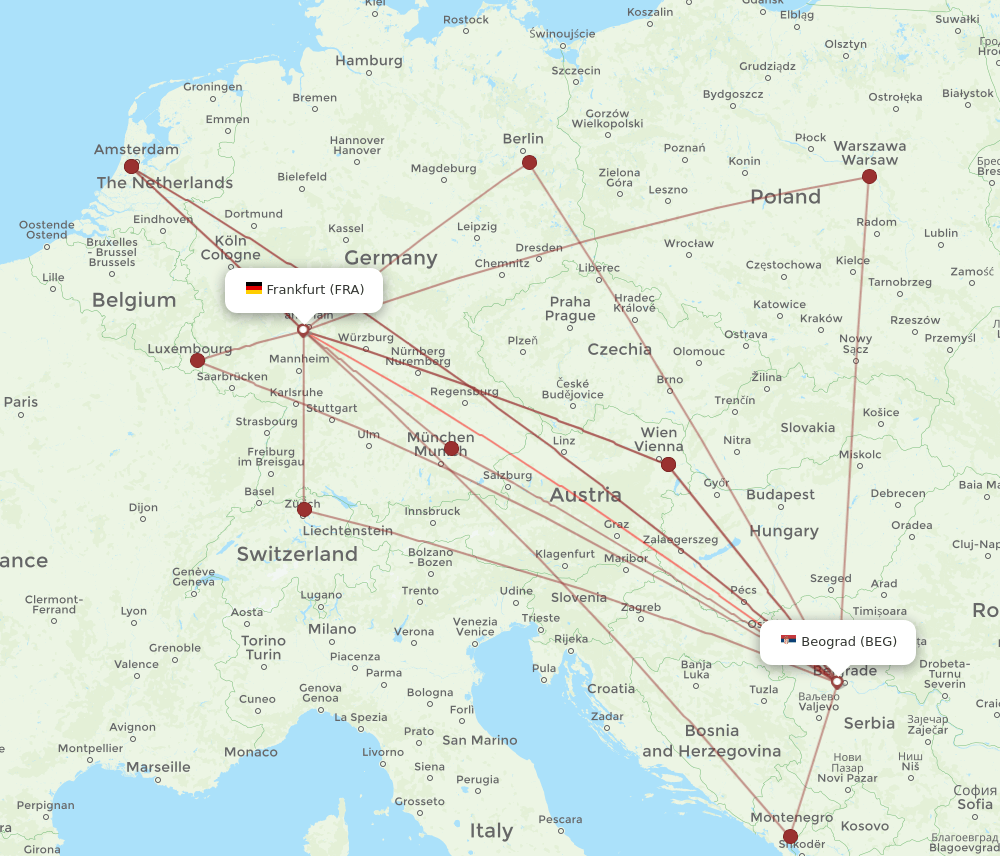 FRA-BEG flight routes