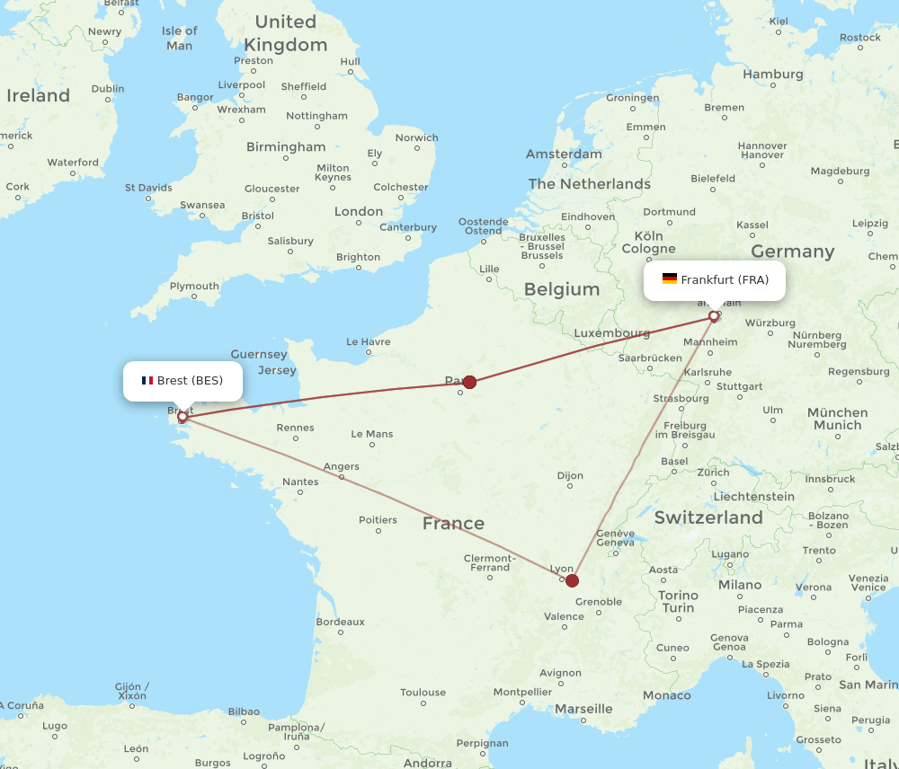 FRA to BES flights and routes map