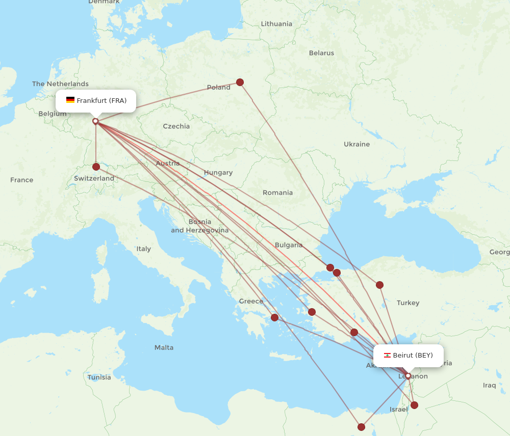 FRA to BEY flights and routes map