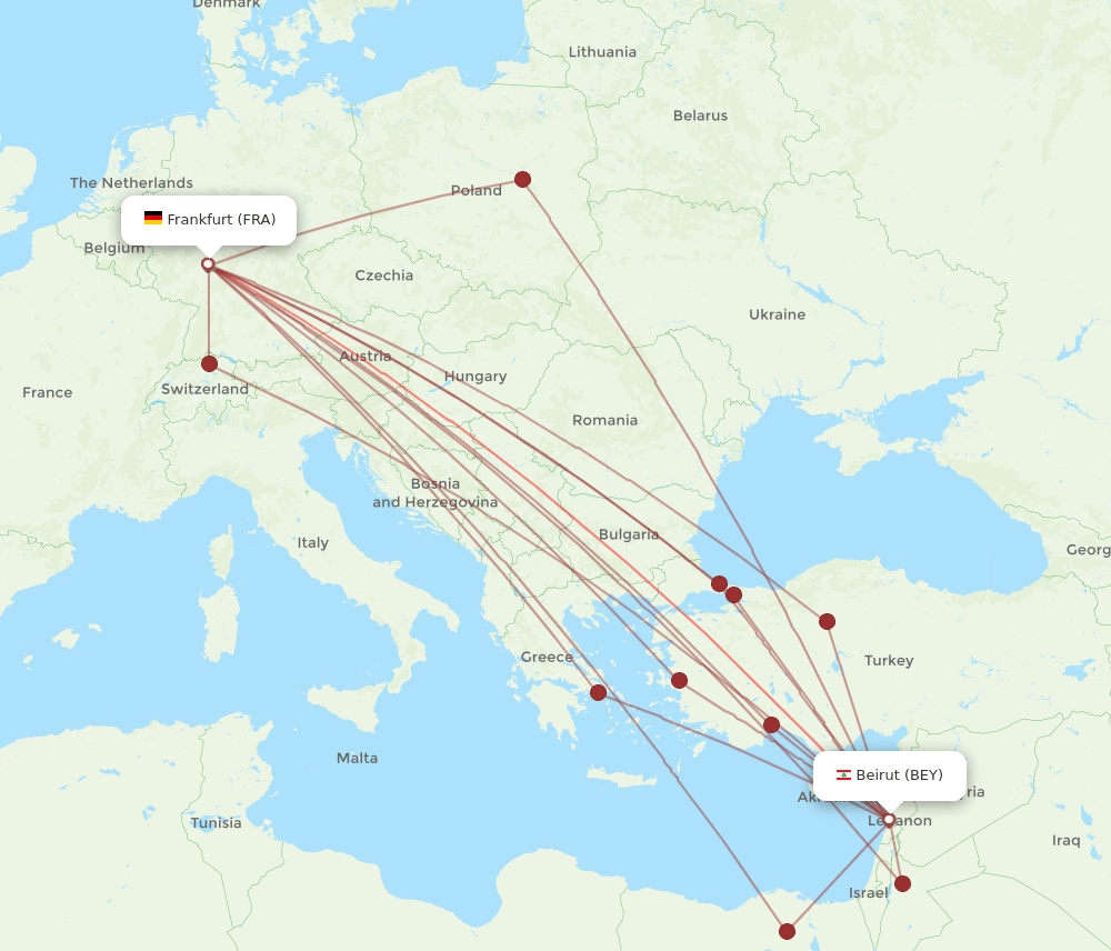 FRA to BEY flights and routes map