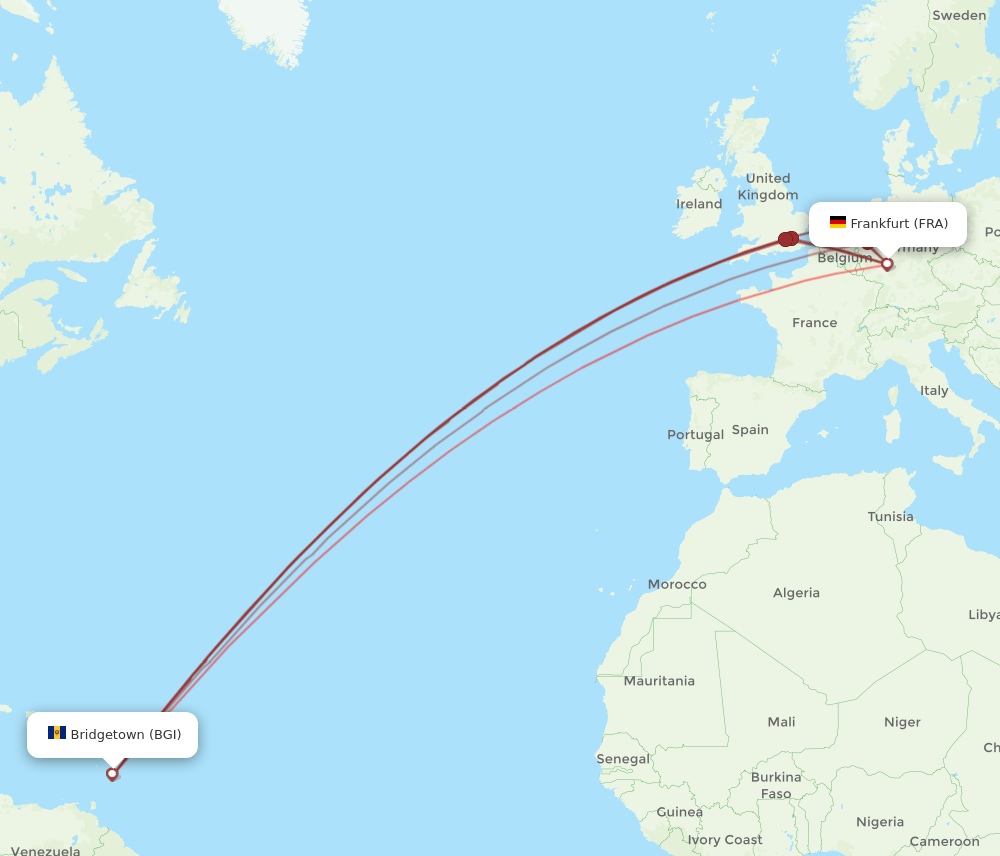 FRA-BGI flight routes