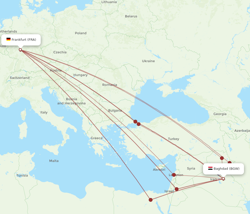 FRA-BGW flight routes
