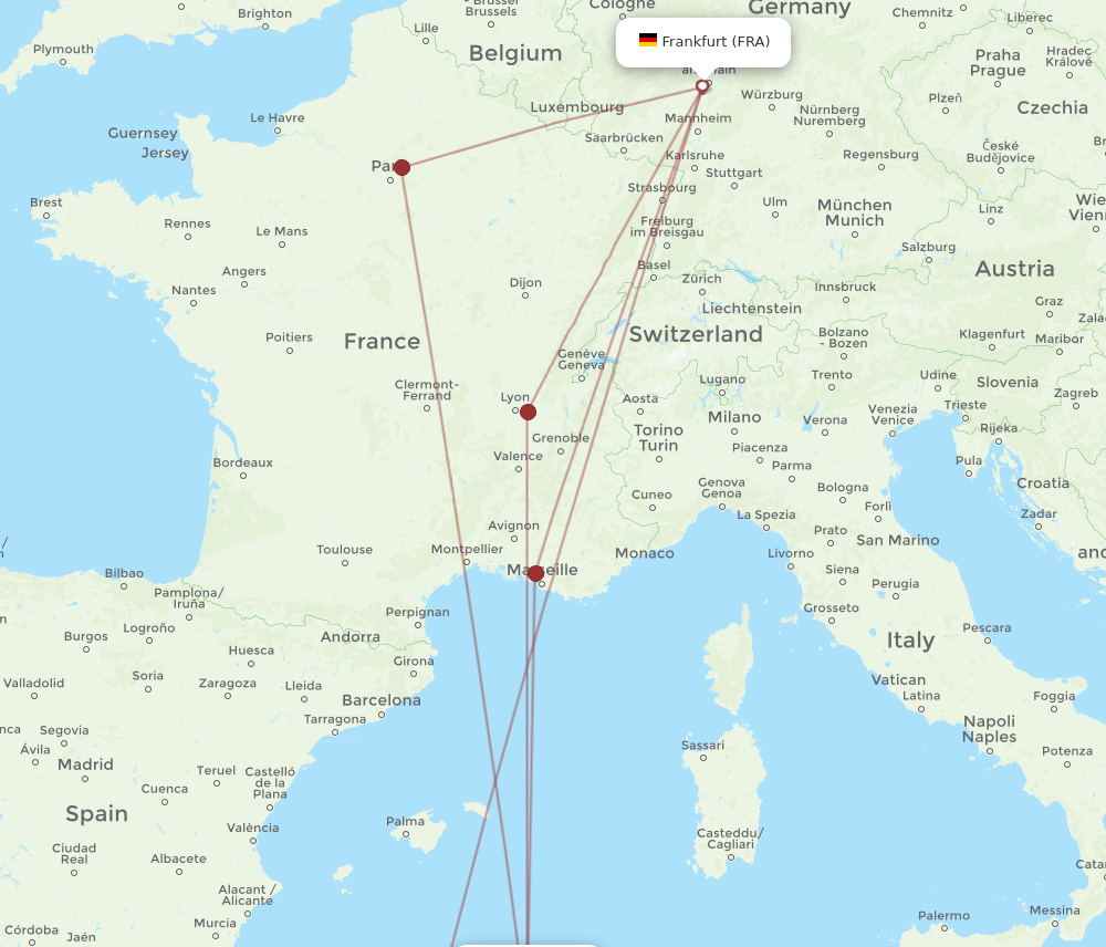 FRA-BJA flight routes