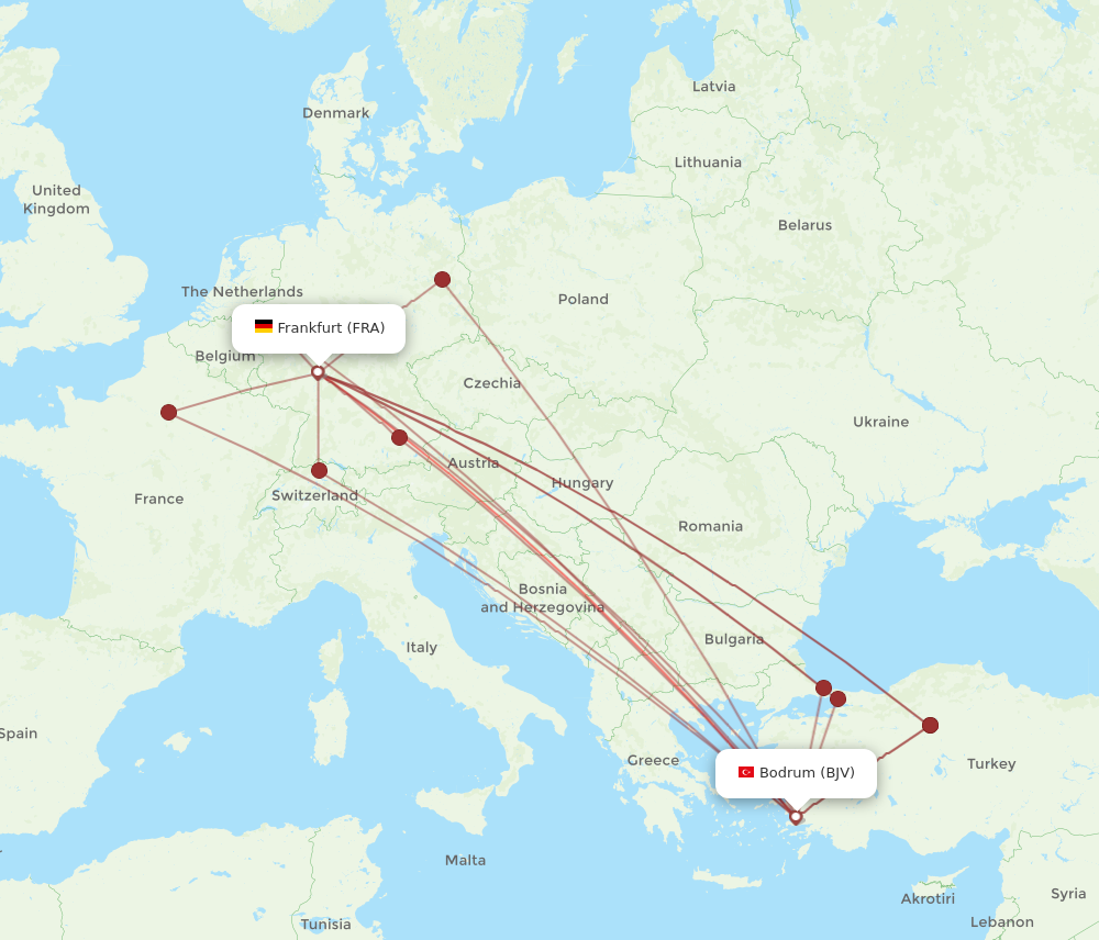 FRA to BJV flights and routes map