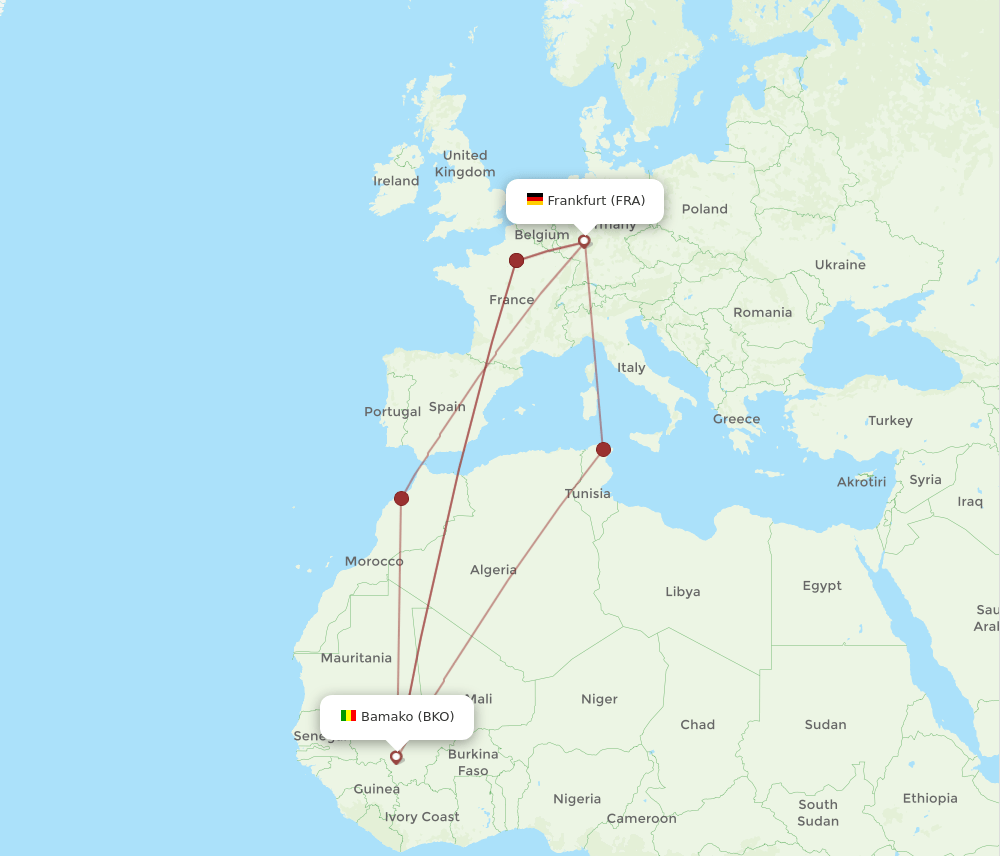 FRA-BKO flight routes