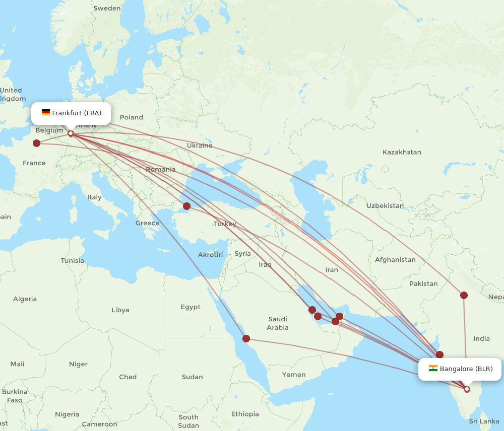 FRA-BLR flight routes