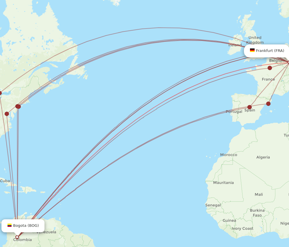 FRA-BOG flight routes