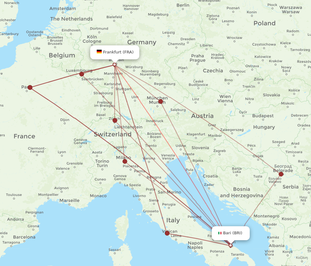 FRA to BRI flights and routes map