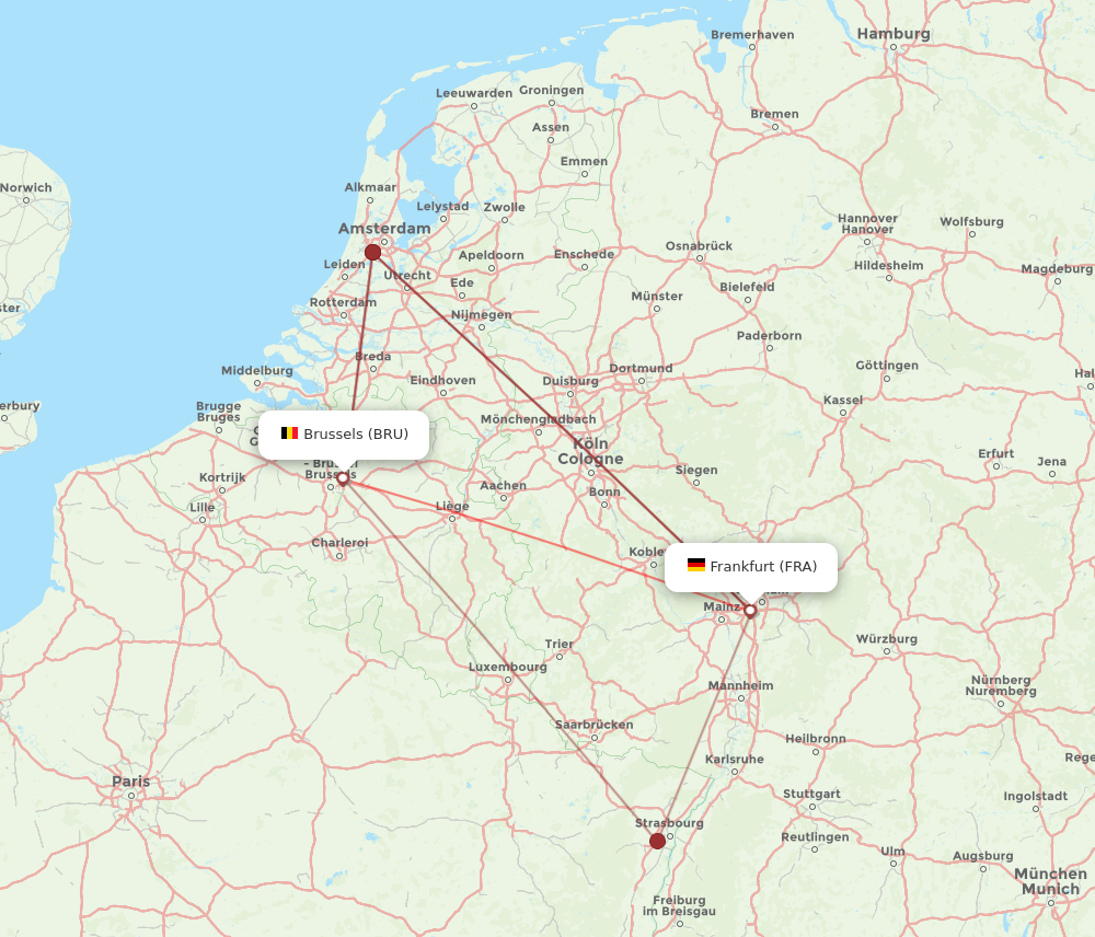 FRA to BRU flights and routes map