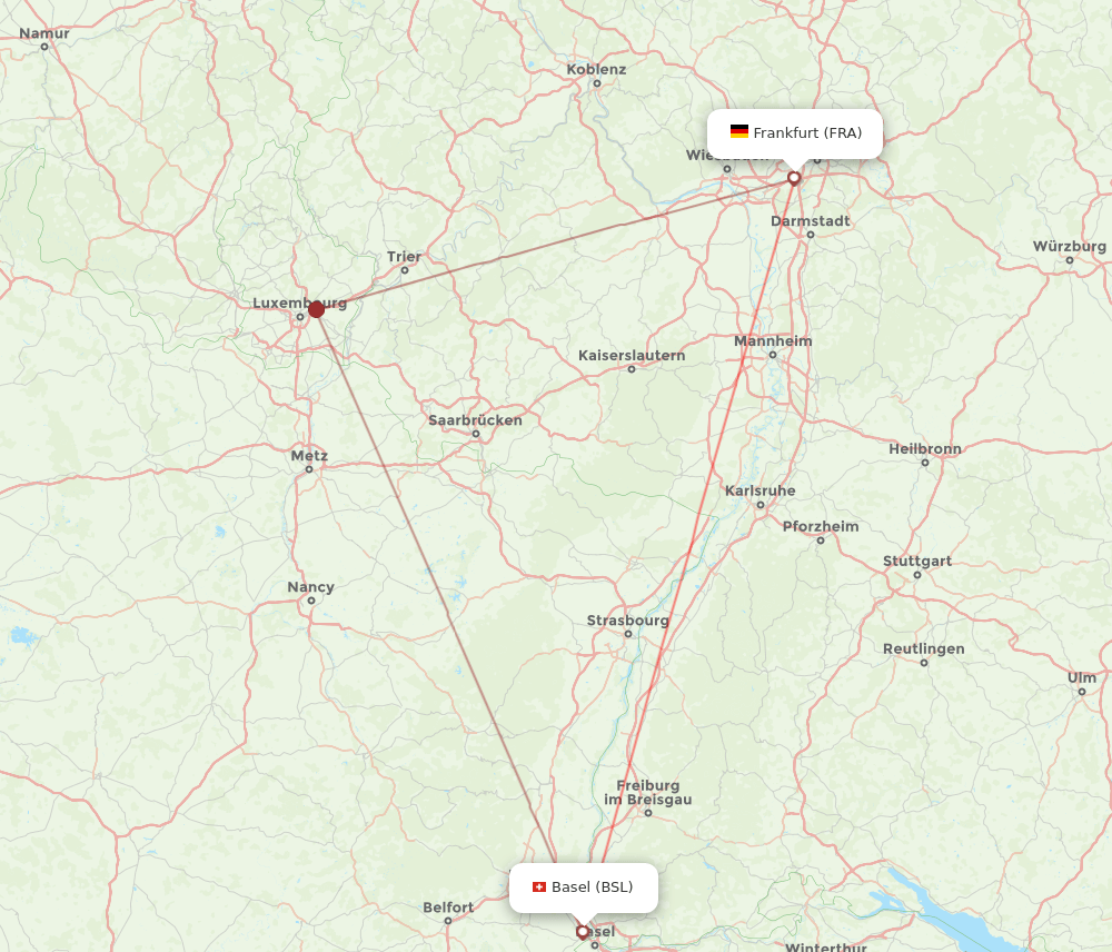Frankfurt - Basel, Switzerland/Mulhouse route map and flight paths