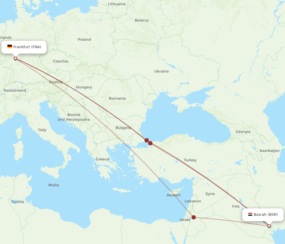 FRA-BSR flight routes