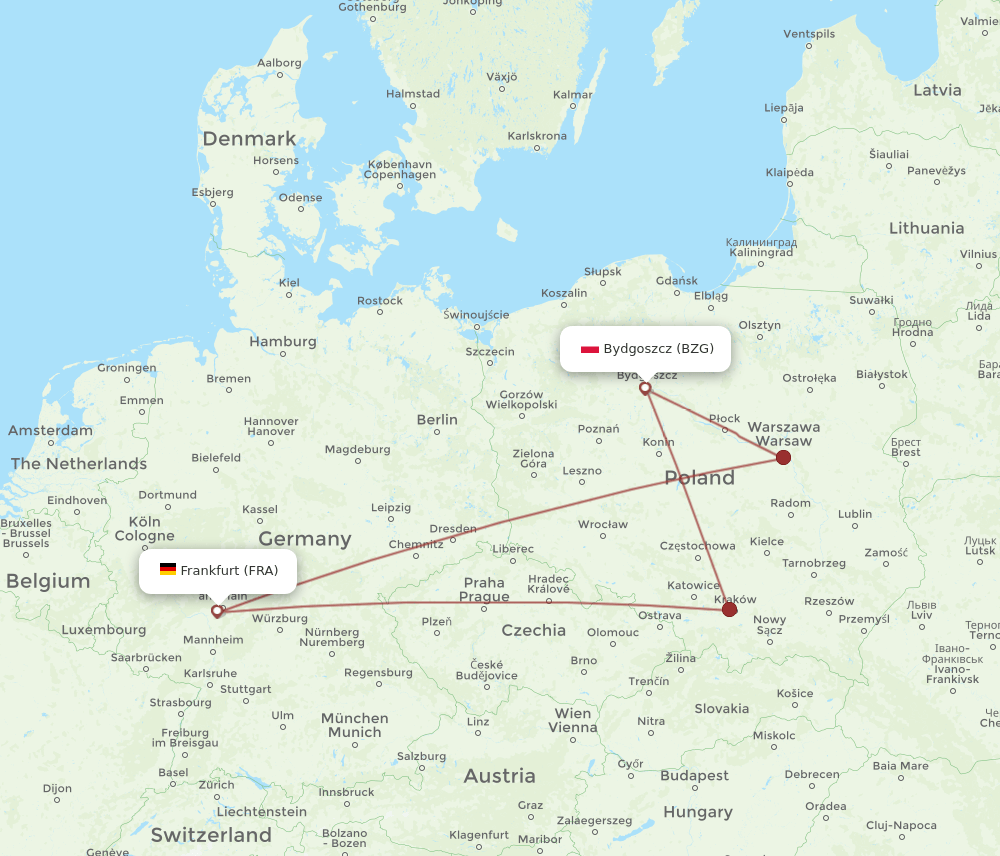 FRA-BZG flight routes