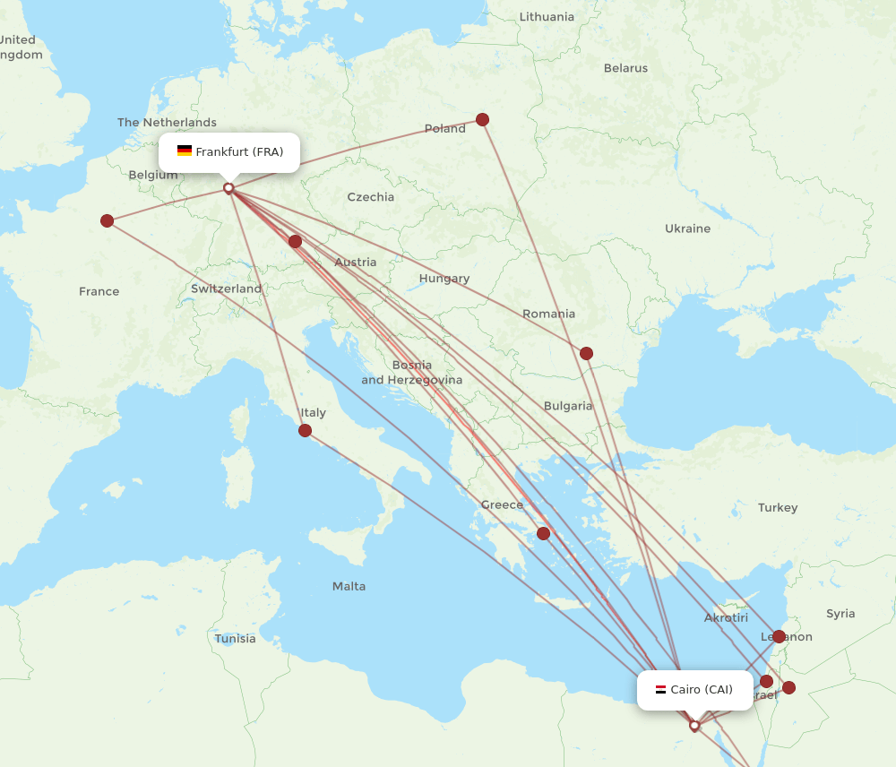FRA to CAI flights and routes map