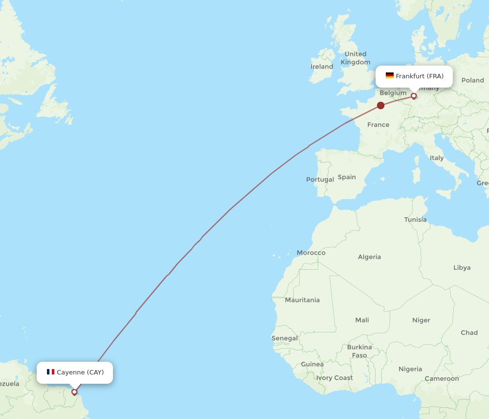 FRA to CAY flights and routes map