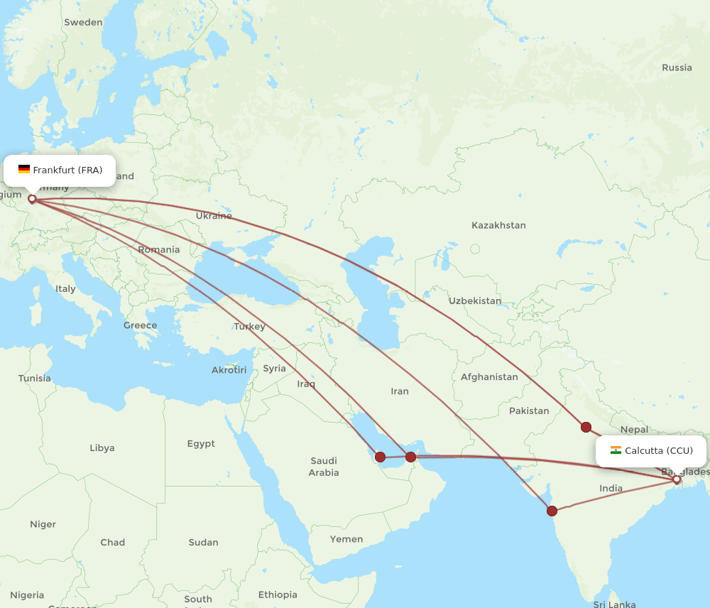 FRA-CCU flight routes