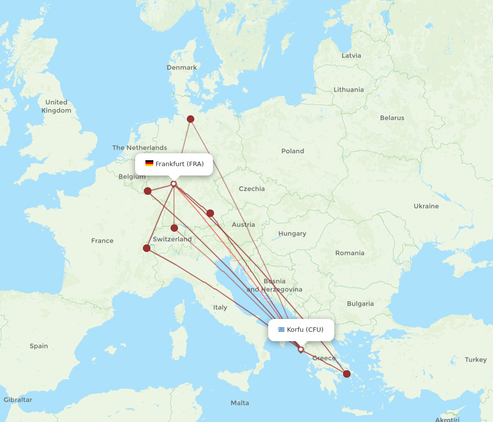 FRA to CFU flights and routes map