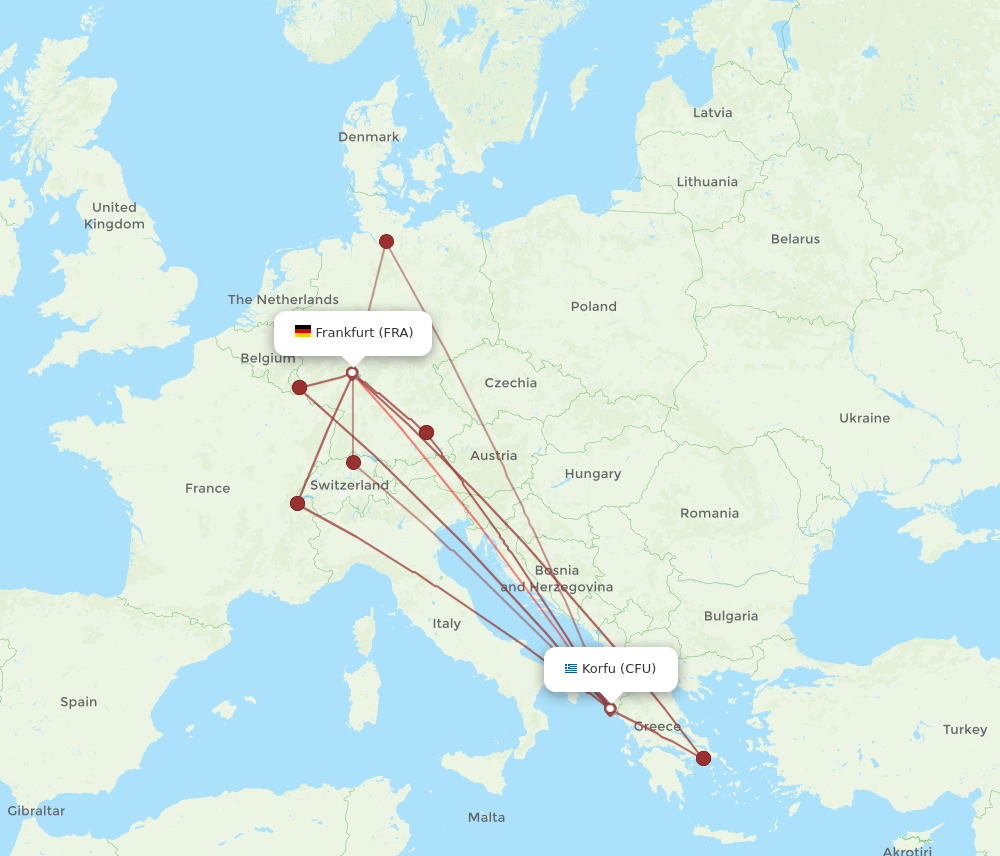 FRA-CFU flight routes