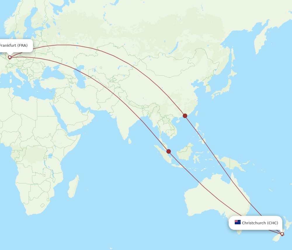 FRA to CHC flights and routes map