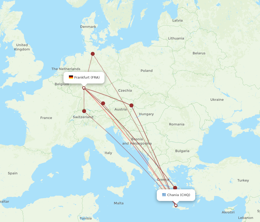 FRA to CHQ flights and routes map