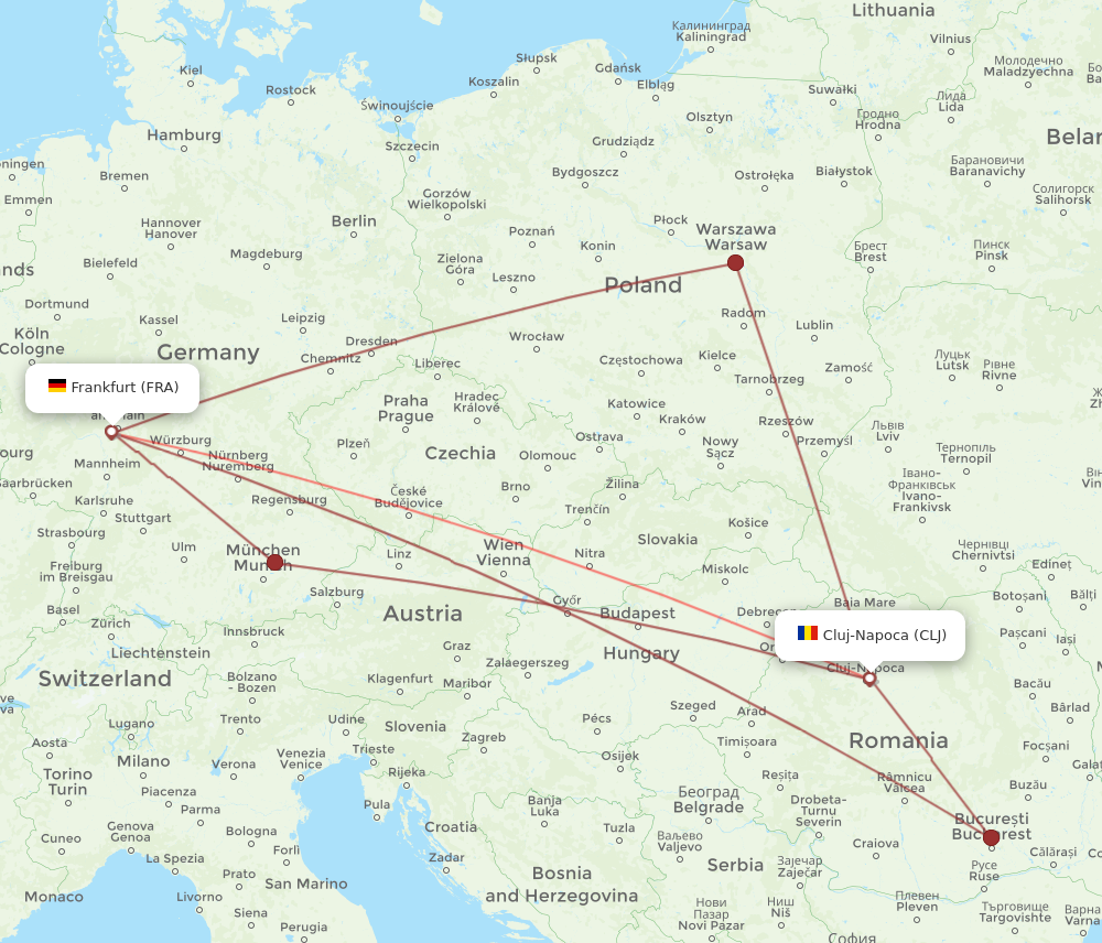 FRA to CLJ flights and routes map