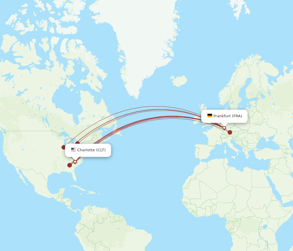 FRA to CLT flights and routes map