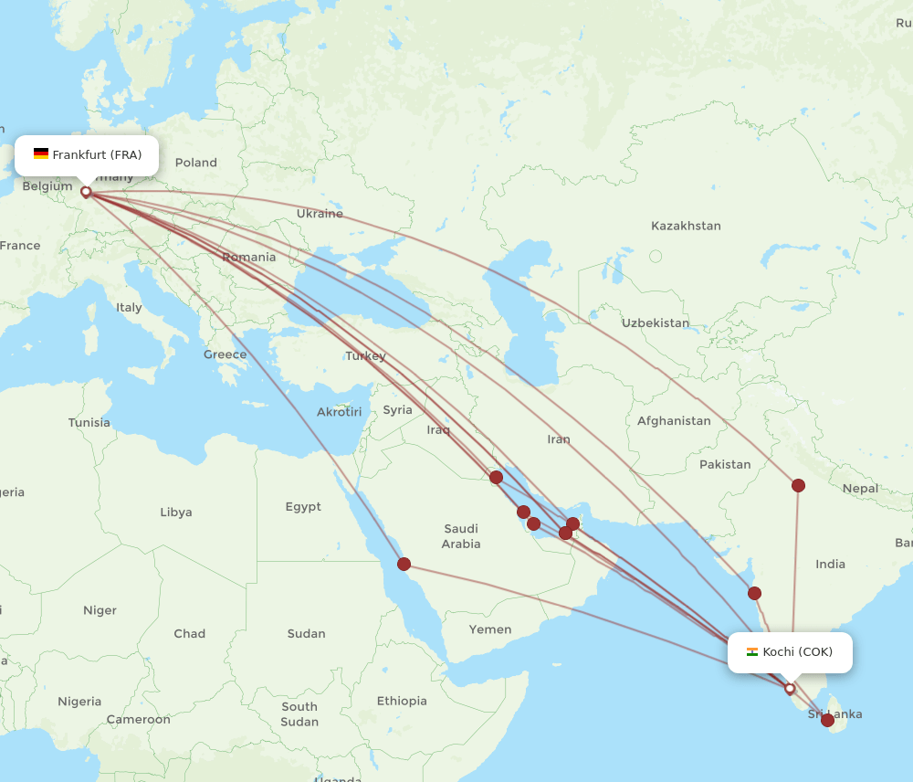 FRA-COK flight routes