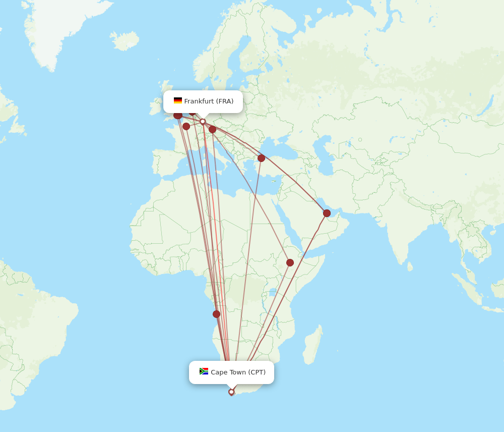 FRA-CPT flight routes