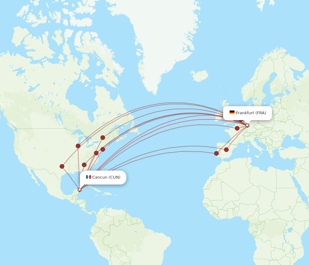 FRA to CUN flights and routes map