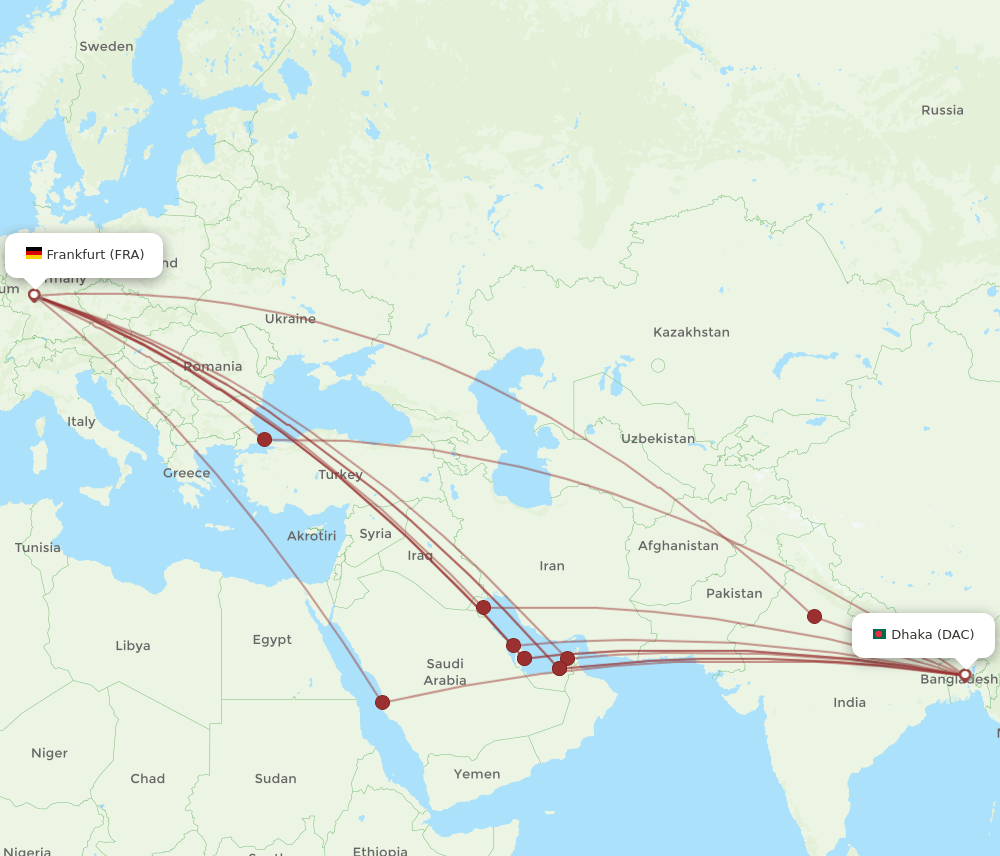 FRA-DAC flight routes