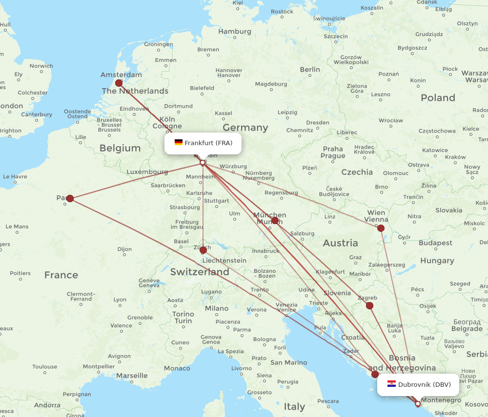 FRA to DBV flights and routes map
