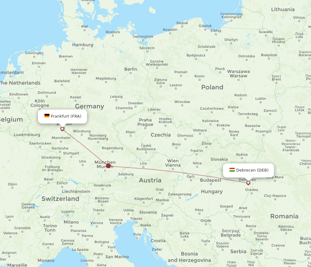 FRA-DEB flight routes