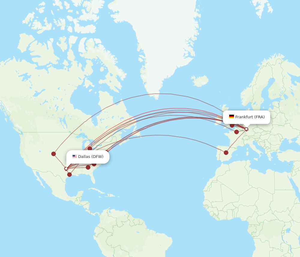 FRA to DFW flights and routes map
