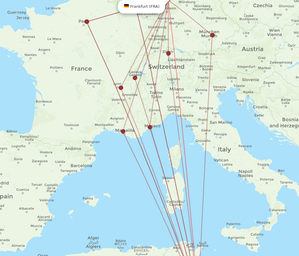 FRA to DJE flights and routes map