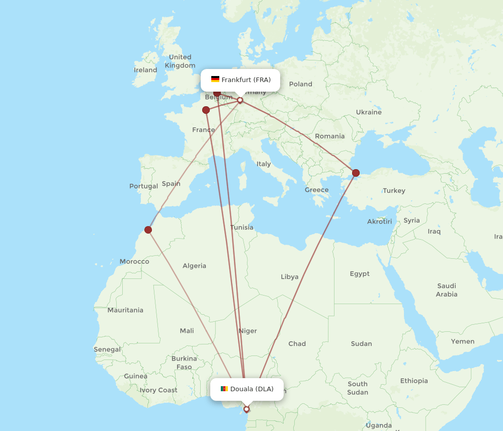 FRA-DLA flight routes